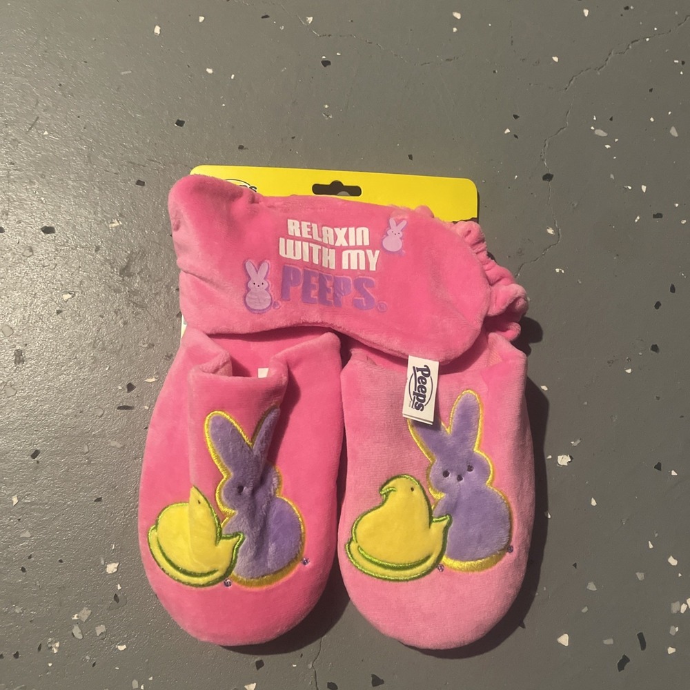 Peeps Easter Bunny Eye Mask &‎ Slippers Gift Set Size M (13-1) Pink Boys Girls